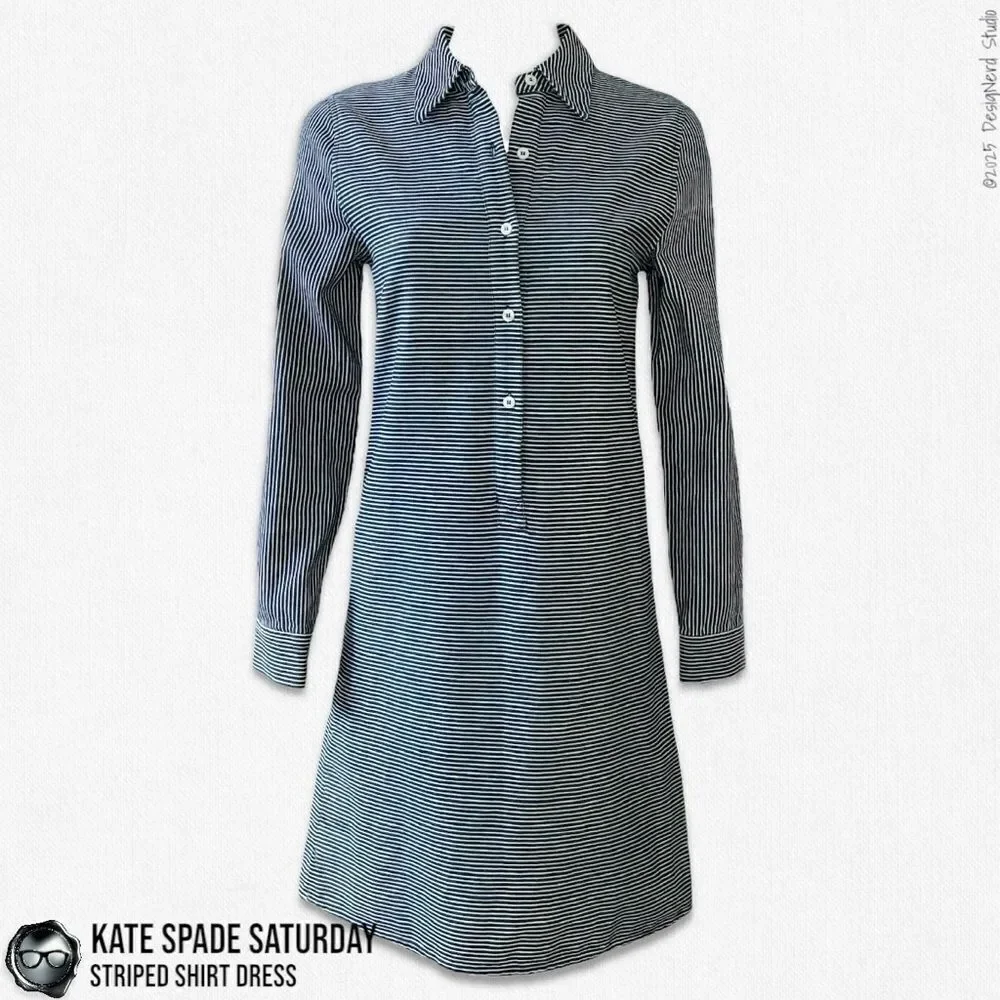 VINTAGE KATE SPADE SATURDAY LONG SLEEVE STRIPED DENIM SHIRT DRESS SPRING 2014
